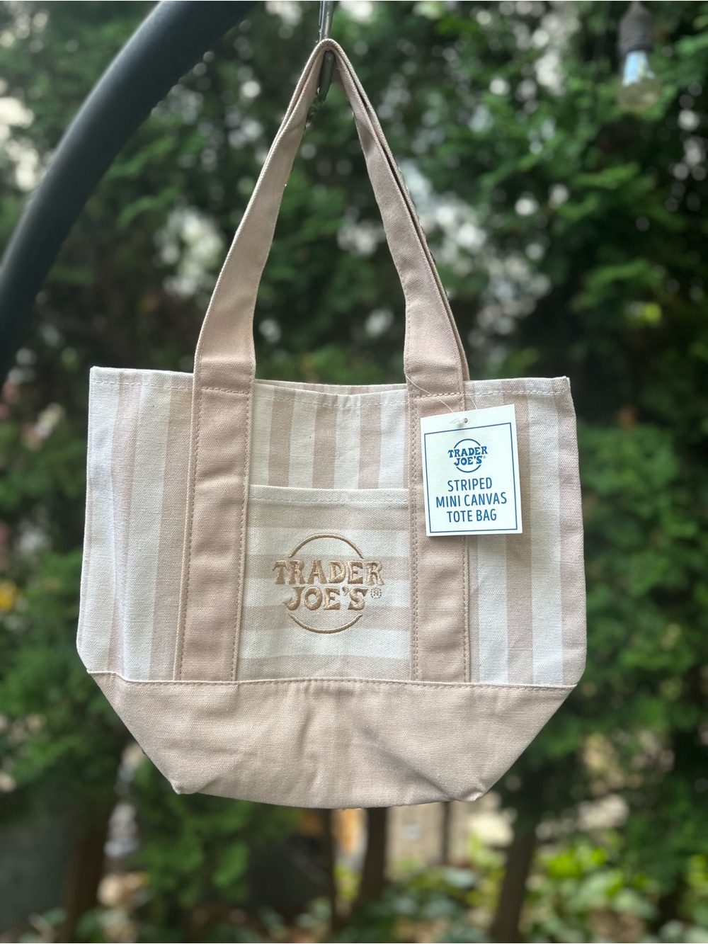 Trader Joe's Tan Stripe Canvas Small Tote Bag